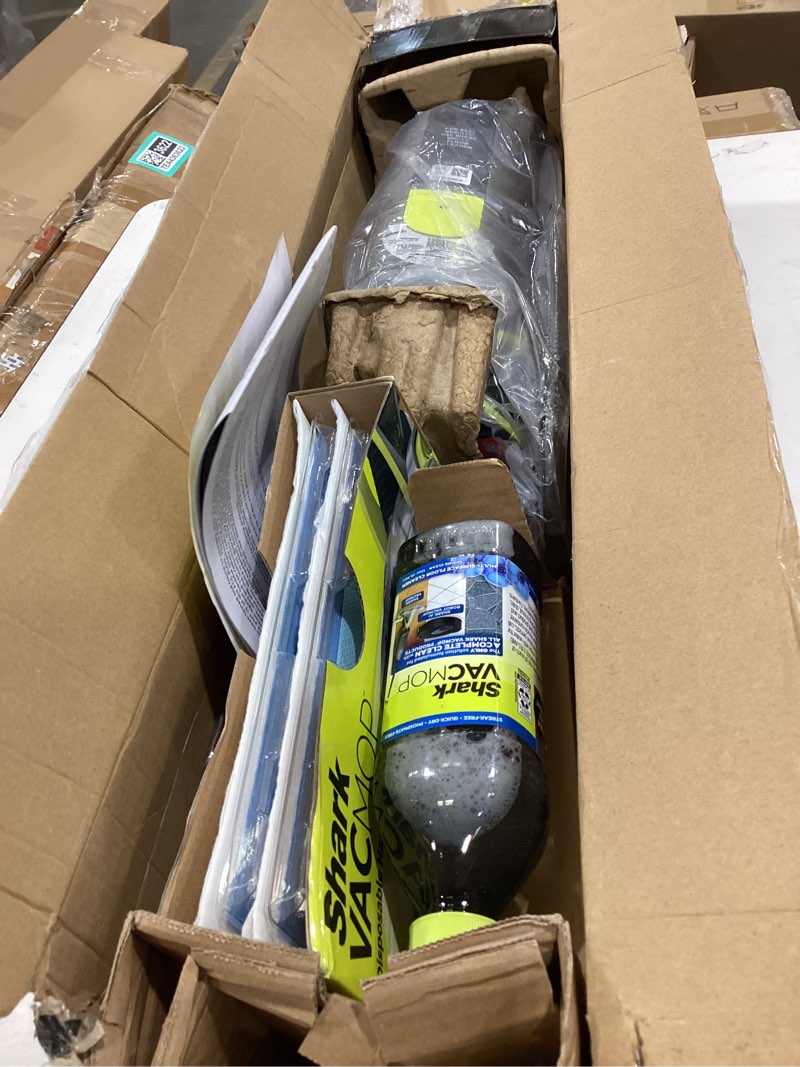 Condition photo showing As Is for shark vacmop cordless hard floor cleaner, vacuum and spray mop, powerful suction, lightweight, led headlights, includes 4 disposable pads, 12oz multi-surface cleaning solution, gray, vm252 gray - 4 pads