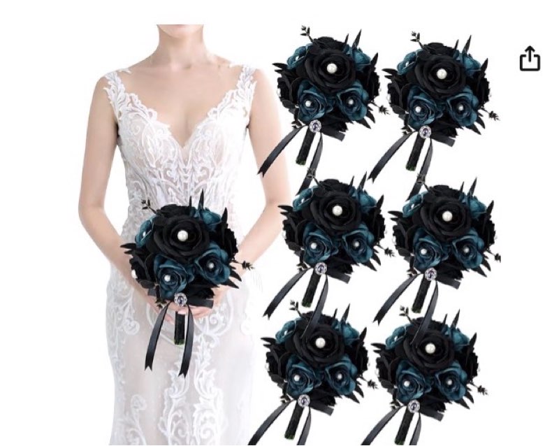 Set of 6 Bridesmaid Bouquets for Wedding - 7 inch Artificial Flower Bouquet Silk Rose with Pearls Go