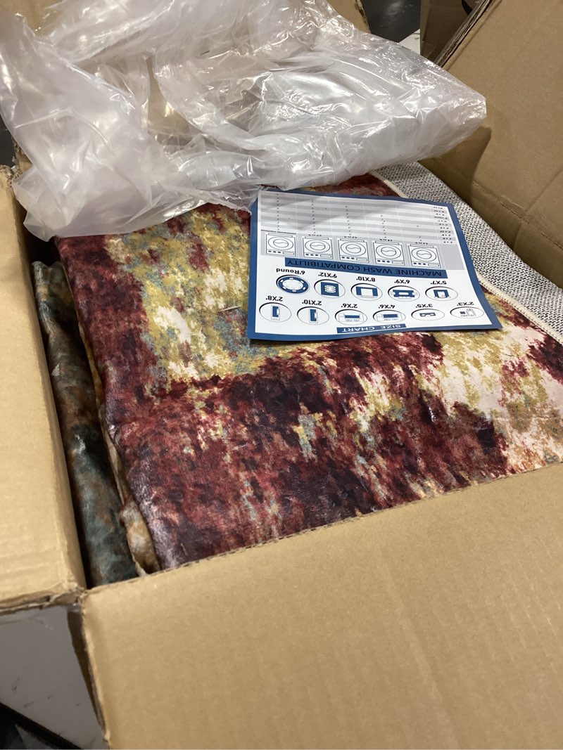 Condition photo showing Good Condition for releany washable area rugs 9'x12' non-slip modern abstract soft for living room entryway bedroom nursery, print pattern, brown rust red green blue multi rust red/green/blue/multi 9' x 12' (rectangular)