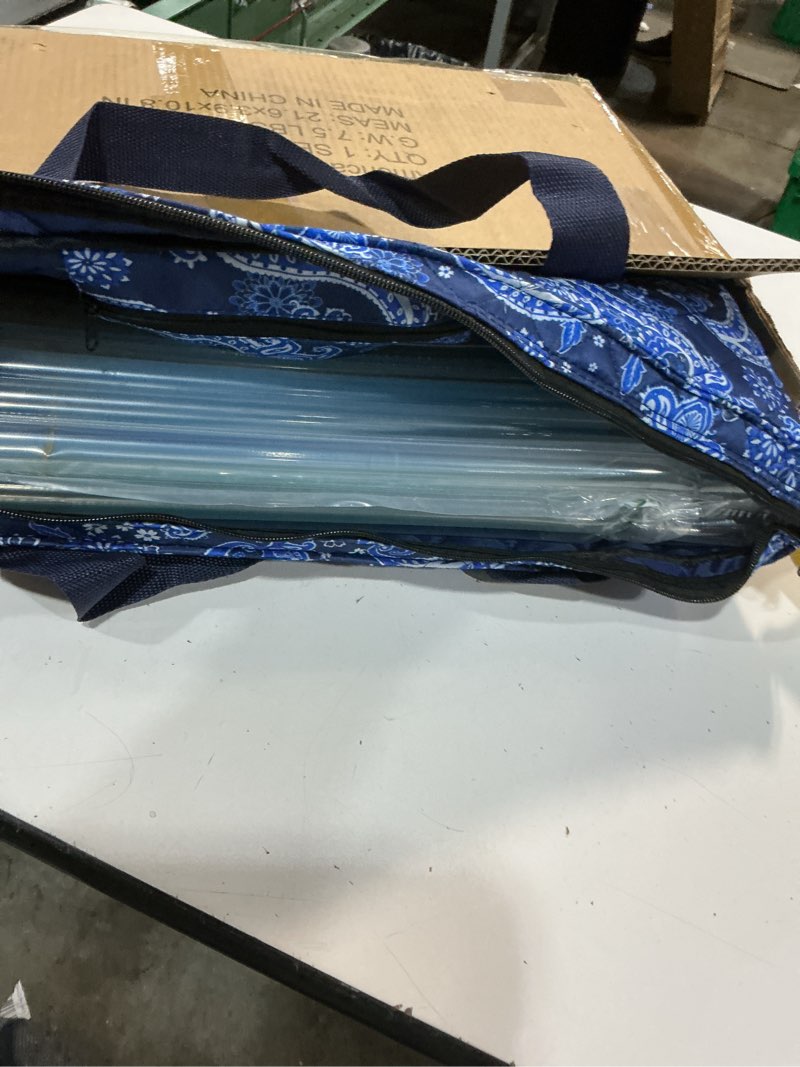 Condition photo showing New/Like New for american mahjong game set, 166 white tiles, blue printed bag with entire accessories, 4 all-in-one rack/pushers, mahjong tiles set
