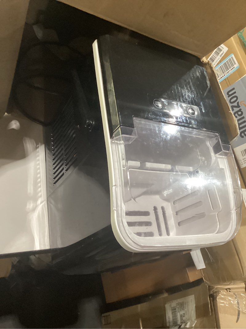 Condition photo showing Good Condition for newbulig ice makers countertop with handle, portable ice machine, 9 bullet ice cubes in 6 mins, 26lbs in 24hrs, auto-cleaning, with basket and scoop, for home, kitchen, rv, camping,black black 12.3"*11.5"*8.5"
