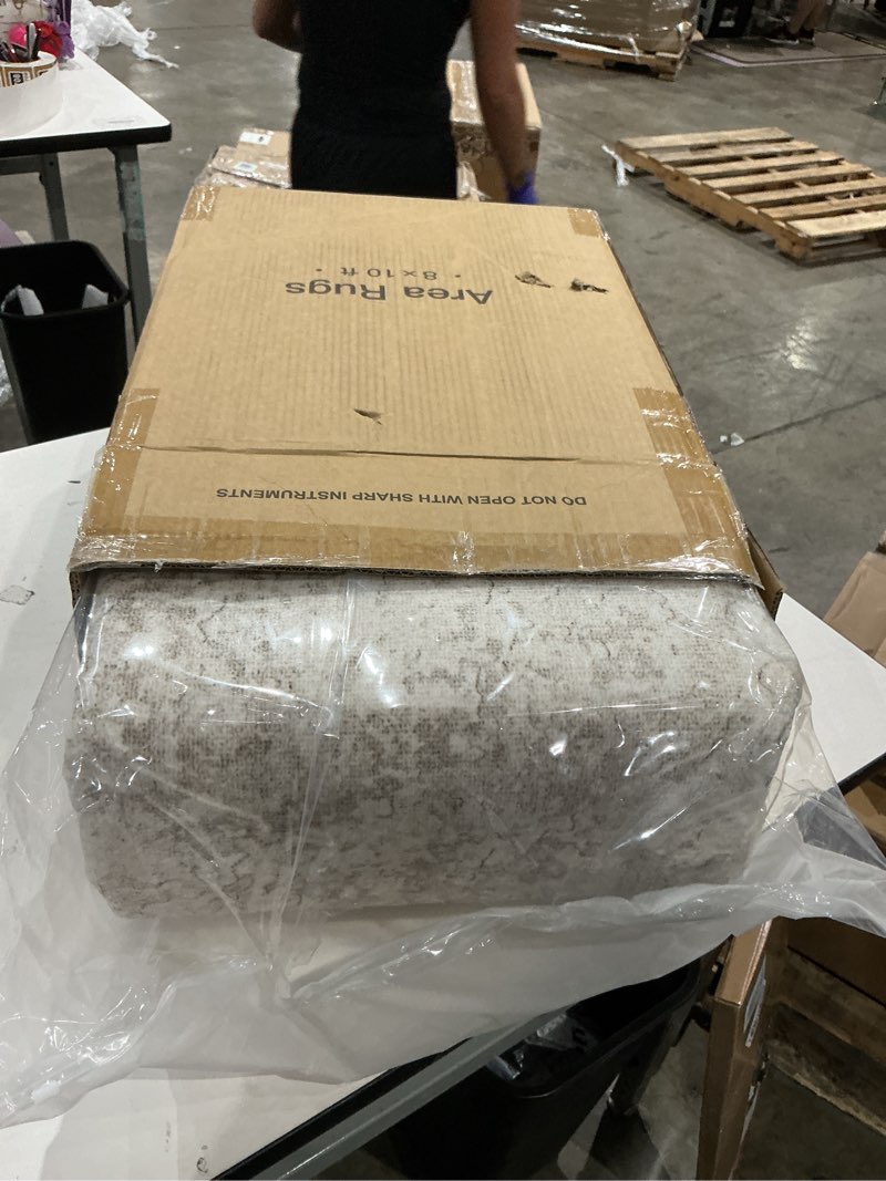Condition photo showing Good Condition for art&tuft washable rugs 8x10, anti-slip backing abstract 8x10 area rugs for living room, foldable stain resistant machine washable area rug (8'x10', beige) beige 8' x 10' (rectangular)