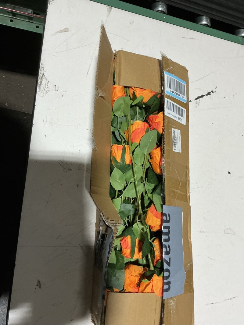 Condition photo showing Good Condition for artificial roses 10 pcs - lifelike single stem fake roses with natural petal texture,fade-resistant silk flowers for wedding decor,home vase arrangements,party centerpieces(10, orange) orange 10