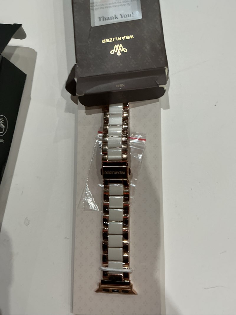 Condition photo showing Good Condition for wearlizer compatible with apple watch band 38/40/41/42mm fashion wristband women, stainless steel + resin metal replacement for iwatch series 11 10 9 8 7 6 5 4 3 se/ultra 3 2 1-rosegold+starlight 38/40/41/42mm(series 11 10) rosegold+starlight