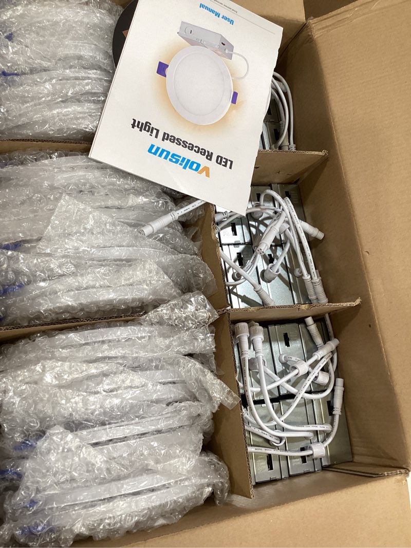 Condition photo showing Good Condition for volisun 24 pack 6 inch 5cct recessed light with night light, canless led recessed lighting 6 inch, 2700k-5000k selectable, 12w=130w, 1080lm dimmable recessed ceiling wafer lighs, etl certificated 6 inch-white 24