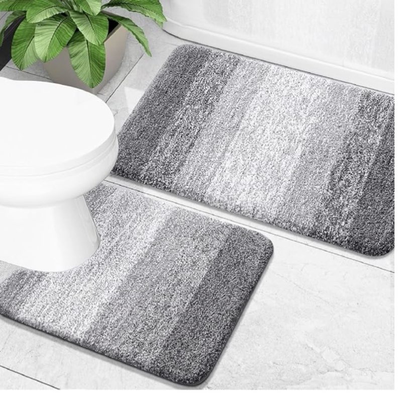 OLANLY Bathroom Rug Set 2 Piece, Soft Absorbent Microfiber Bath Mats and U-Shaped Contour Toilet Rug, Non-Slip, Machine Wash Dry, Plush Shaggy Bath Mats for Bathroom (24"x16"+24"x20", Grey)