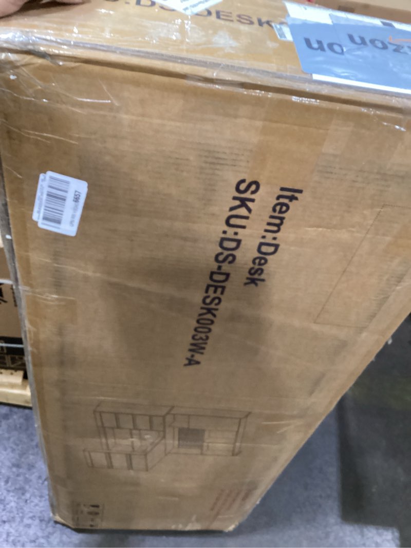 Condition photo showing As Is for KEIKI L Shaped Home Office Desks with LED Light, Pegboard, Hutch, Drawers, Bookshelf & Storage Shelves, Modern Wooden Gaming Computer Corner Table for Work, Study, Writing Medium and Left Shelf White