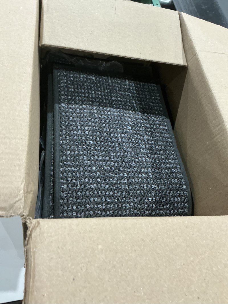 Condition photo showing Good Condition for beqhause stair treads for wooden steps 28inx9in, carpet stair treads non slip indoor, machine washable stair runners for kids elders and pets, carpet for stair rugs mat, tpe backing, 15pcs, charcoal 9" x 2'4" (rectangular) charcoal 15