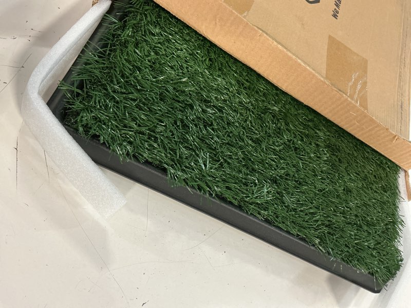 Condition photo showing Good Condition for artificial grass puppy pad with tray 16x20 inch | reusable indoor & outdoor dog potty training mat system | washable fake grass pet housebreaking pad for puppies & small to medium dogs by petmaker small 3-layer system