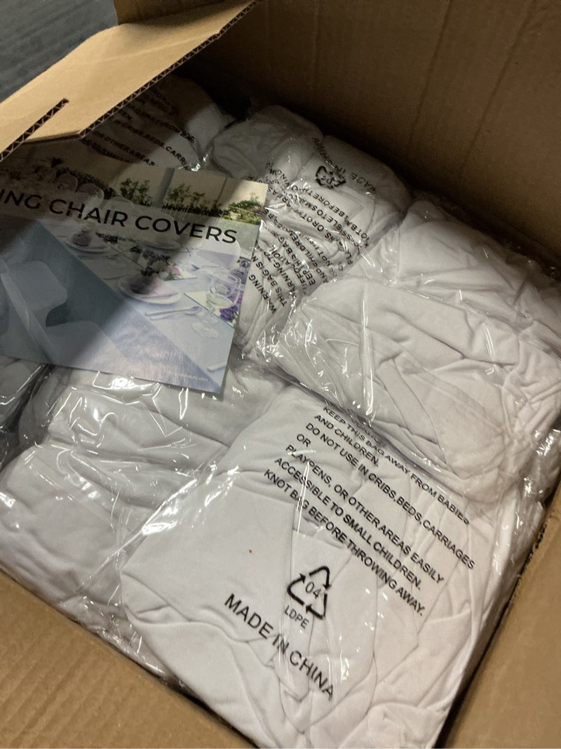 Condition photo showing Good Condition for stretch folding 30pcs chair covers spandex chair covers protector for wedding party dining banquet, washable universal fitted chair slipcovers for celebration birthday (white, 30pcs) white 30pcs