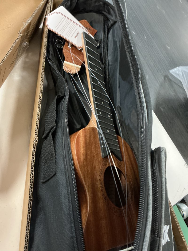 Condition photo showing As Is for aodsk concert ukulele for beginner 23 inch ukelele kit with gig bag straptuner nylon string 4 picks cloth online lesson holiday gift brown concert