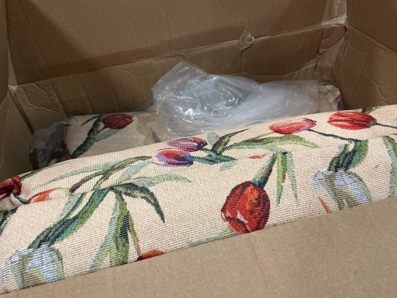 Condition photo showing Good Condition for set of 2 outdoor dining chair cushions, patio seating cushions, 38x18x4.5 inch, for garden patio furniture (tulip)