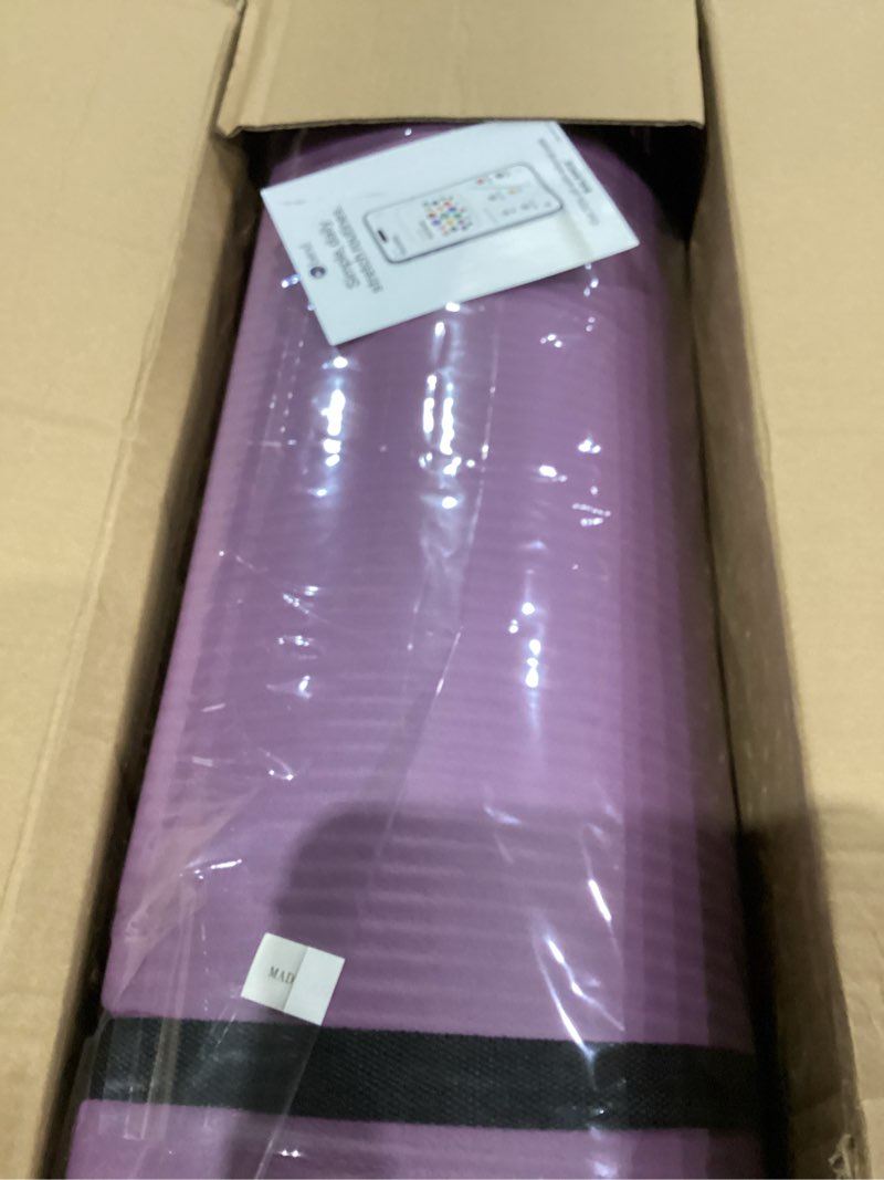 Condition photo showing As Is for BalanceFrom Yoga Mat 1-Inch Extra Thick High-Density Exercise Mat with Non-Slip Surface & Carry Strap, Taro Purple