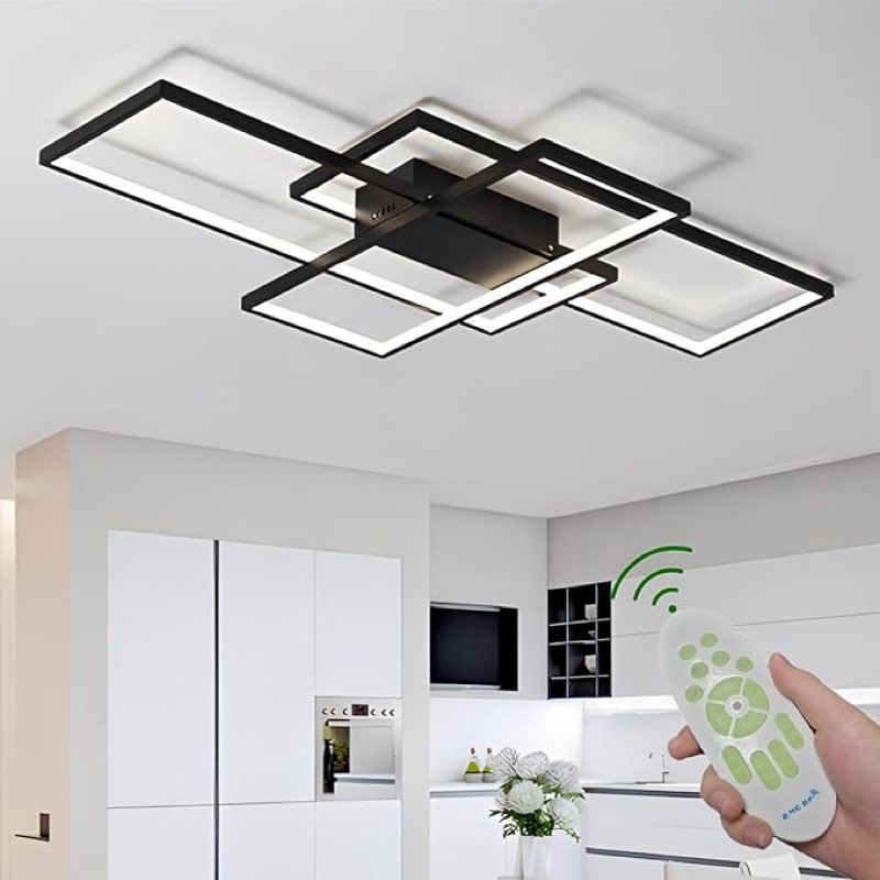 Modern Dimmable LED Ceiling Light Fixture,With remote control 3 Color Selectable Flush Mount Ceiling Lamp Ceiling Lights for sitting room Kitchen Bedroom Hallway Porch (Black,31.5*17.7*3.5 IN)