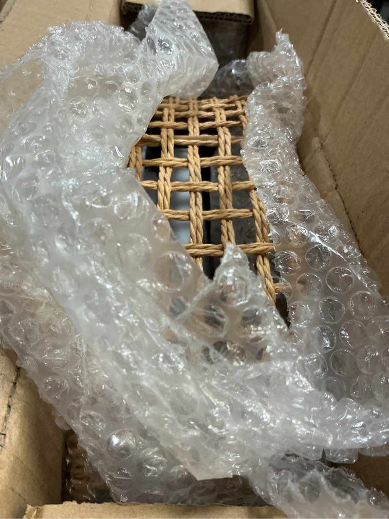 Condition photo showing Good Condition for led boho light fixtures ceiling, flush mount ceiling light fixture 16.9 inch, 24w dimmable indoor rattan ceiling light 5cct 3000k-6000k for hallway bedroom kitchen entryway living room brown 3f