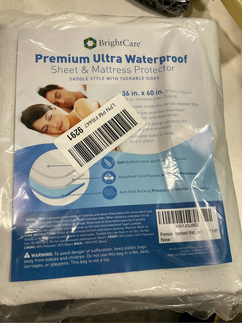 Condition photo showing New/Like New for soft large absorbent waterproof bed pad with tuckable sides (36 x 60 inch) - washable 300x for xl tuck in underpad incontinence protection for adult, child, or pet 36'' x 60''