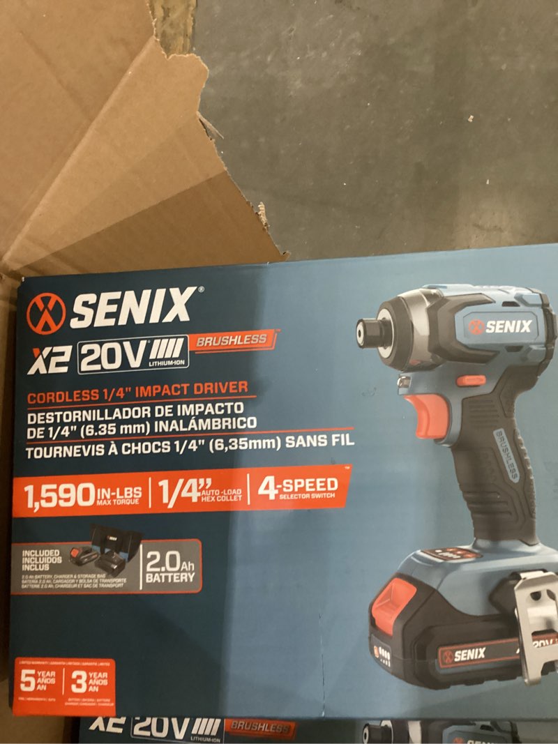 Condition photo showing New/Like New for senix x2 20-volt 1/4-in brushless cordless impact driver (1-battery included, charger included and soft bag included)