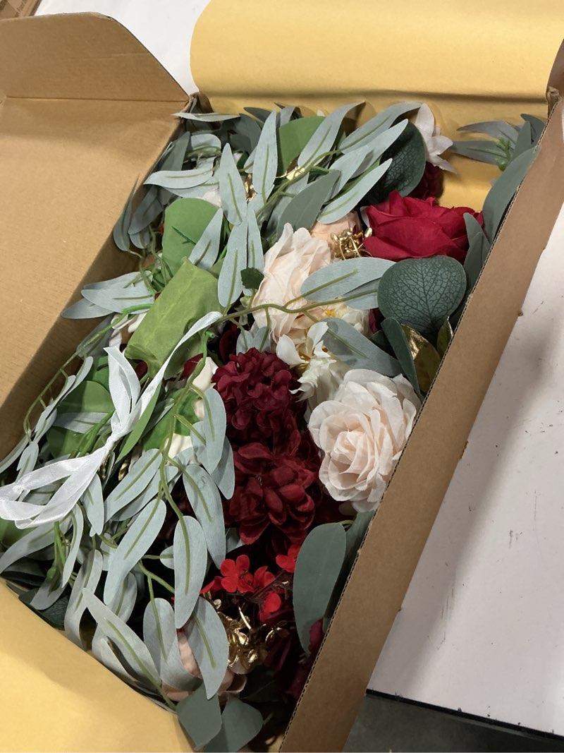 Condition photo showing Good Condition for faux flower swag set of 2 for wedding welcome signs floral swag wedding reception ceremony signs decor (red) burgundy red & cream