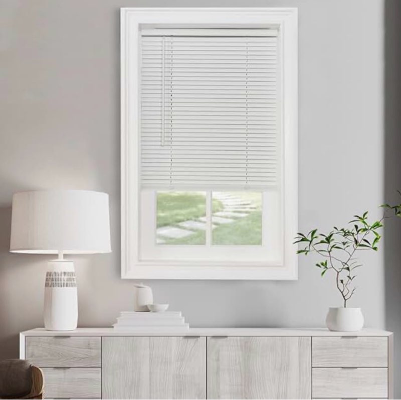 Cordless Light Filtering Mini Blind - 27 Inch Width, 72 Inch Length, 1" Slat Size - Pearl White - Co