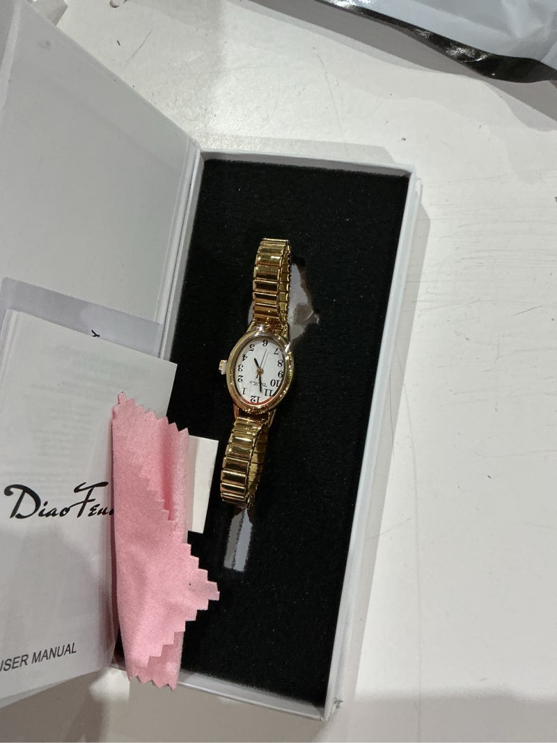 Condition photo showing Good Condition for diaofendi 3 sizes (s/m/l) small gold watches for women - fit 5"-8" expansion band, valentine's day gifts for mom wife, easy read ladies quartz watch, water resistant gold l(6.3"-8")