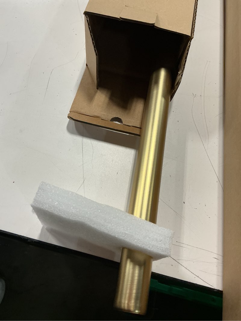 Condition photo showing Good Condition for brushed gold curtain rods for windows 24 to 68 inch, adjustable 36-72 inch single long drapery rod with crystal finials, heavy duty decorative window treatment rods for patio door gold 36-72''