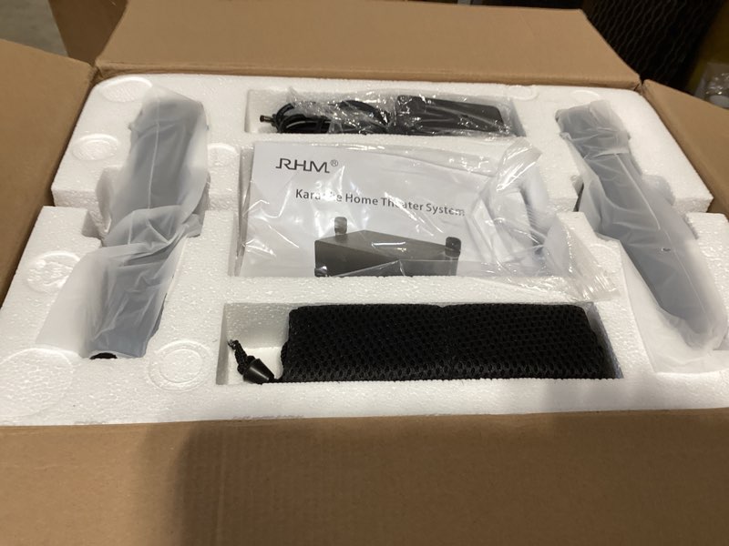 Condition photo showing New/Like New for rhm l268 karaoke machine, connect to tv via hdmi & optical, support 4 mics & bluetooth connection, with adjustable treble and bass, powerful sound & rgb lights for home party with hdmi