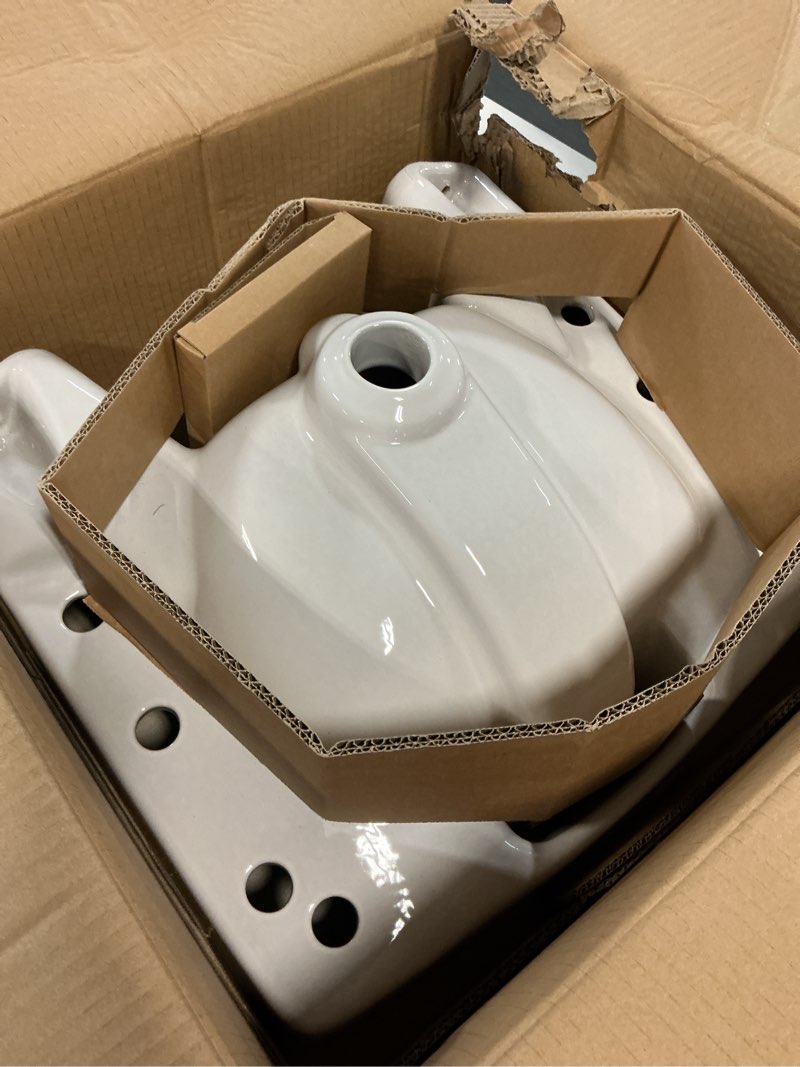 Condition photo showing As Is for project source riverstone vitreous china 19.09-in wall-mount square traditional white bathroom sink