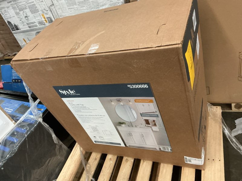 Condition photo showing As Is for style selections kirkman 36-in true white single sink bathroom vanity with white cultured marble top