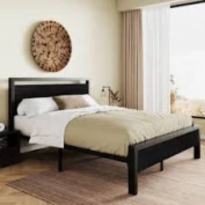 (incomplete) metal frame platform bed with wood headboard