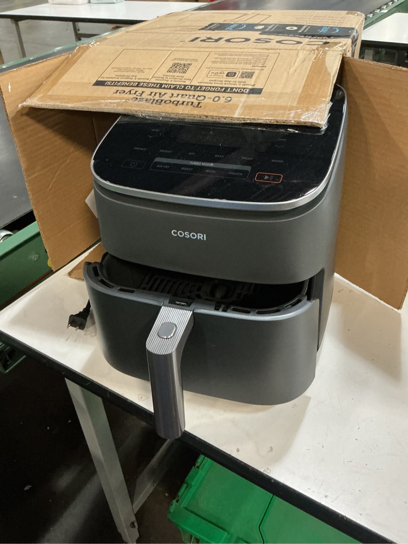 Condition photo showing Good Condition for cosori 9-in-1 turboblaze air fryer 6 qt, premium ceramic coating, 90°–450°f, precise heating for even results, air fry, roast, bake, broil, dry, frozen, proof, reheat, keep warm, 120v, dark gray dark gray 6qt air fryer