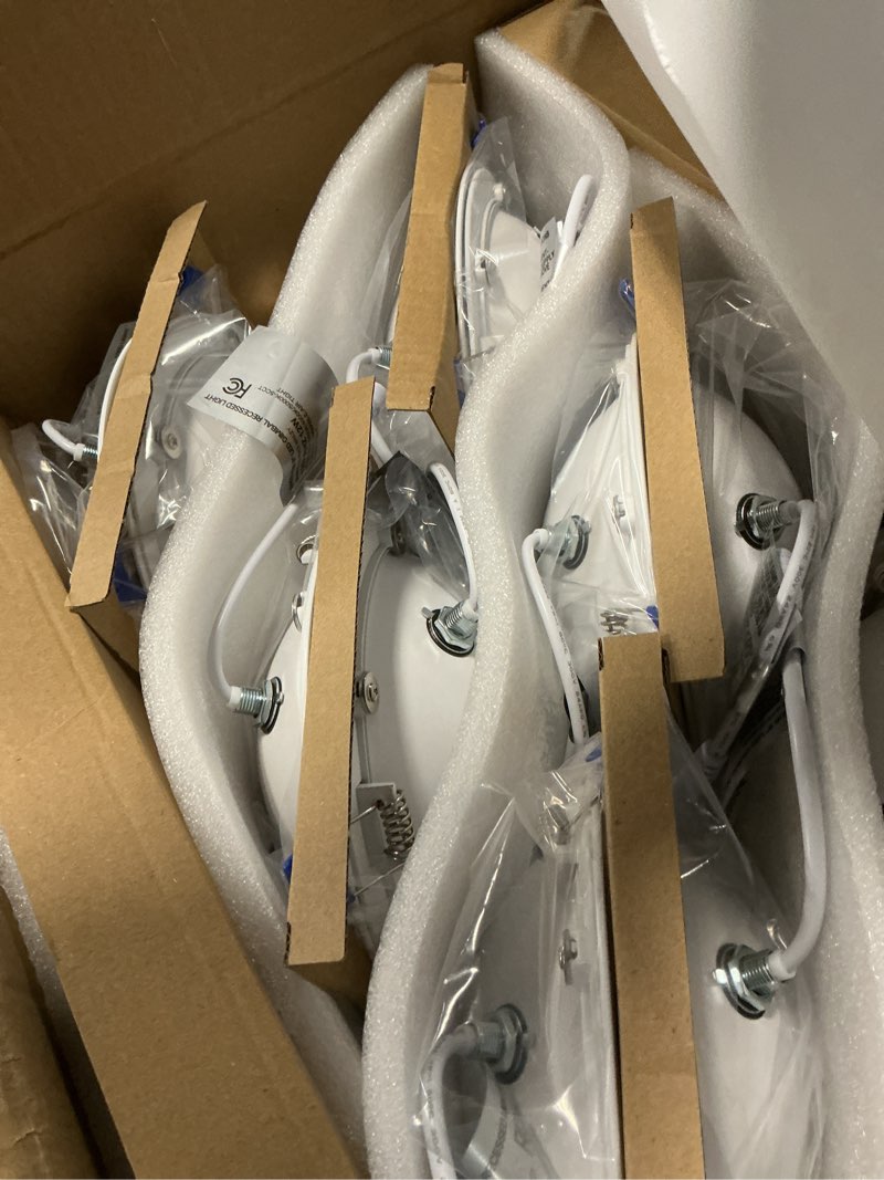 Condition photo showing New/Like New for Ensenior 12 Pack 6 inch 5CCT LED Eyeball Recessed Lighting, 360°+90° Rotatable, Dimmable Gimbal Recessed Lights, Canless Angled Adjustable Ceiling Downlight, 1300LM, 13W=115W, 120V - ETL&FCC 6 Inch 12 Pack