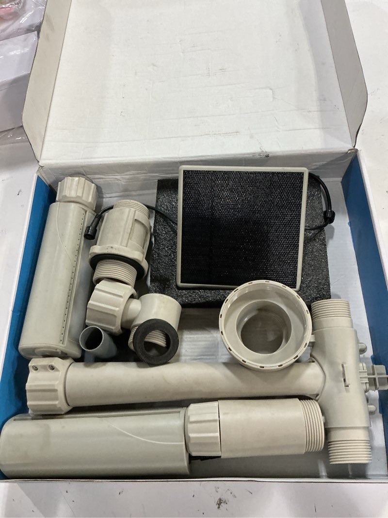 Condition photo showing Good Condition for solar pool fountain with 10-color 4-mode rgb led lights, above/inground solar lights with remote, 360°adjustable dual spray waterfall sprinkler fountain for relaxation & cooling 10-20°f