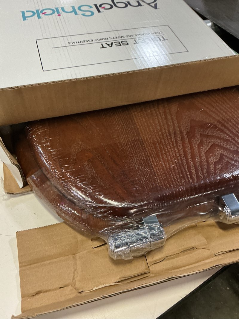 Condition photo showing New/Like New for angel shield toilet seat round wood with slow close,easy clean,quick-release hinges (round,dark walnut)