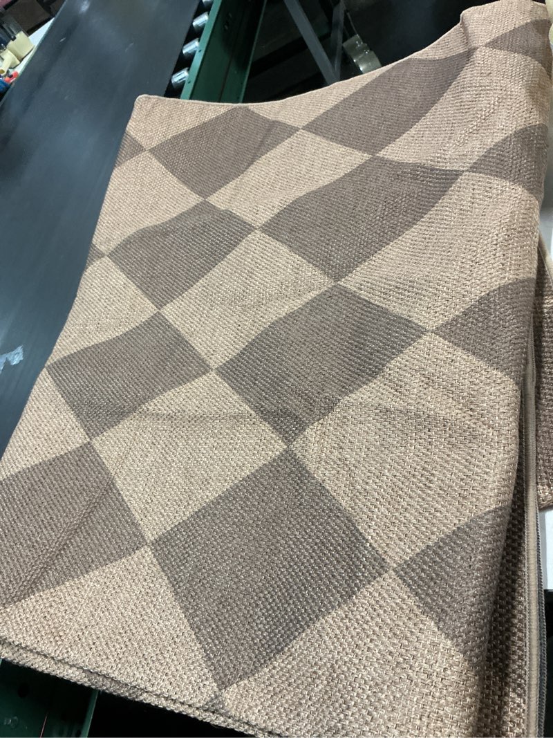 Condition photo showing As Is for Lahome Checkered Easy Jute 6x9 Rug, Large Rugs for Living Room Dining Room Farmhouse Indoor Outdoor Carpet, Checkerboard Washable Geometric Rug Non Slip Black Carpet for Office Backyard Patio 6' x 9' (Rectangular) Nature/Checkerboard -2