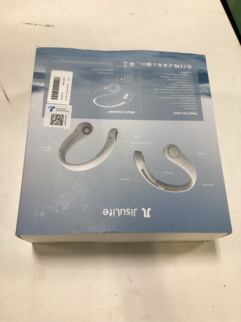 Condition photo showing Good Condition for jisulife portable neck fan, hands-free bladeless, 5 speeds, 4000 mah battery operated wearable personal fan, twistable, rechargeable, gift for women men-grey