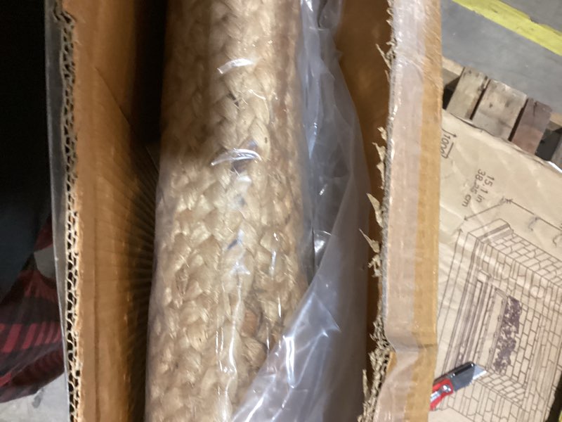 Condition photo showing As Is for 100% Jute Area Rug Approx 6 Feet - Braided Design Hand Woven Natural White Rings Carpet - Home Decor for Living Room Hallways - Round Natural Fibers 6' (Round) Off-white Rings