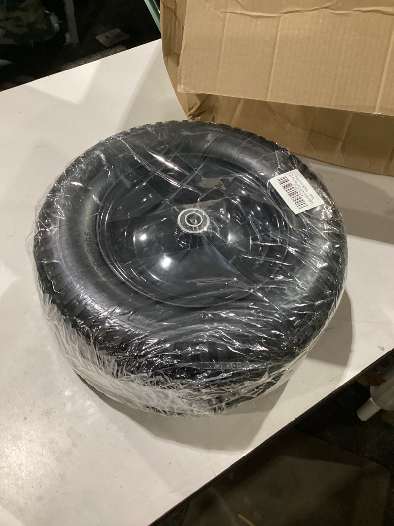 Condition photo showing New/Like New for 4.80/4.00-8" flat free wheelbarrow tires and wheels, 14.5" universal fit solid tires with 5/8" or 3/4" bearing, 3"-7" hub, adapter kit hand truck wheels replacement for 3.50/2.50-8", 4.00-6"etc, 2 pcs 14.5"-2p black-flat free