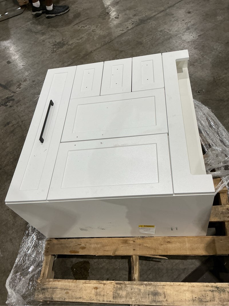 Condition photo showing As Is for bathroom vanity with drawer base only (incomplete )