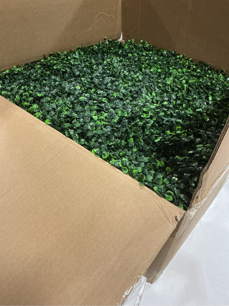 Condition photo showing Good Condition for GROOY 20"x20" Grass Wall, 12PCS Artificial Boxwood Panels, 4 Layers Plant Wall, Greenery Wall Backdrop, UV Protected Privacy Fence Screen, Green Wall Decor for Outdoor Garden and Indoor Home Wedding