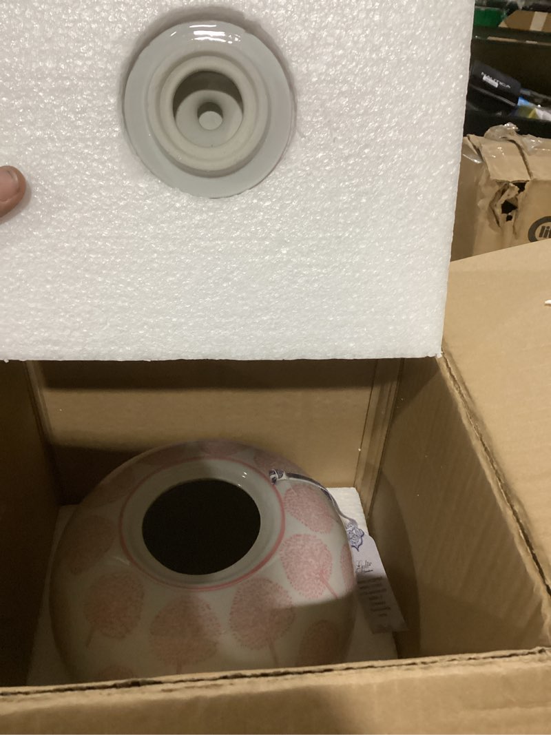 Condition photo showing Good Condition for galt international 8" pink and white dandelion floral chinoiserie jar w/lid- ginger jar, tea storage, decorative, home decor vase pink & white dandelion