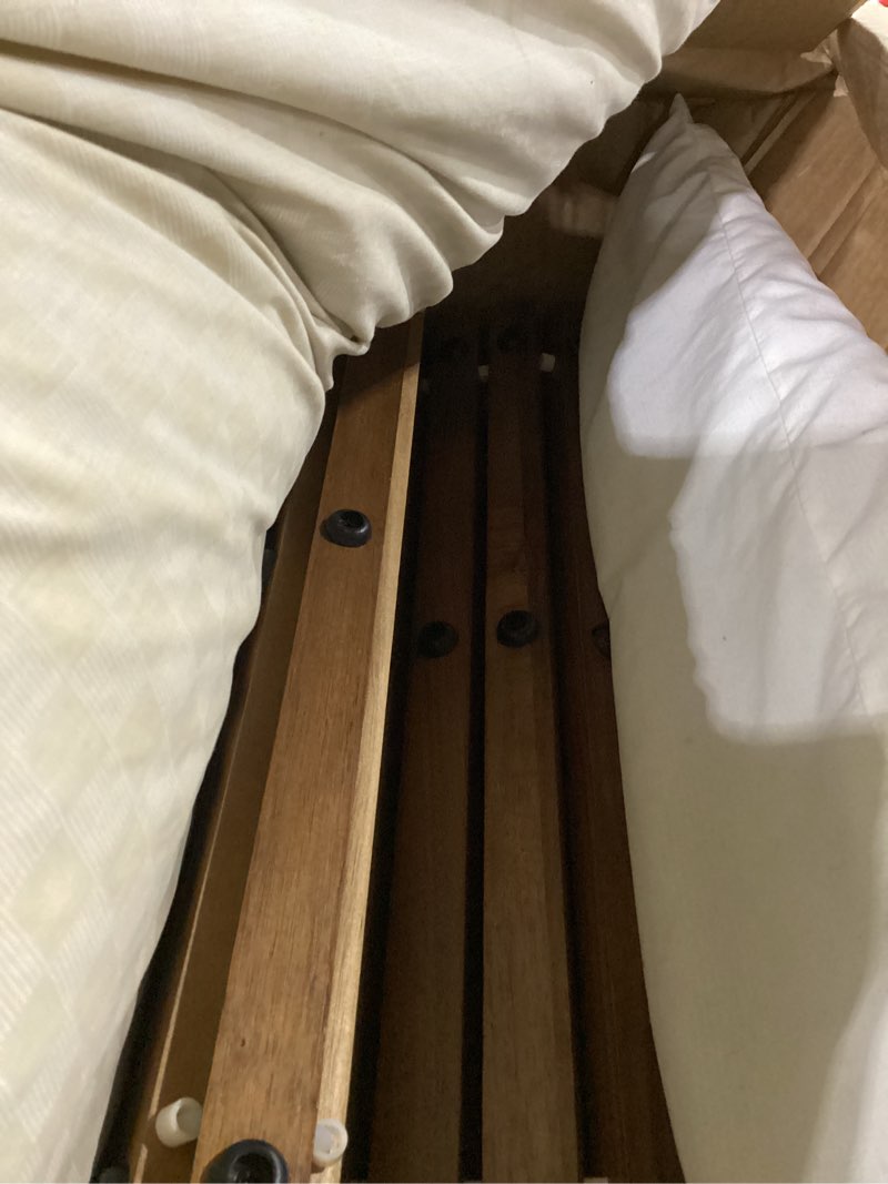 Condition photo showing As Is for doublefill solid teak wood string mat, 31.5" x 19.5" teak shower and bath mat for indoor and outdoor use, non slip rollable wood platform for sauna, pool, bathtub, hot tub flooring decor and protector 31.5 x 19.5 inches