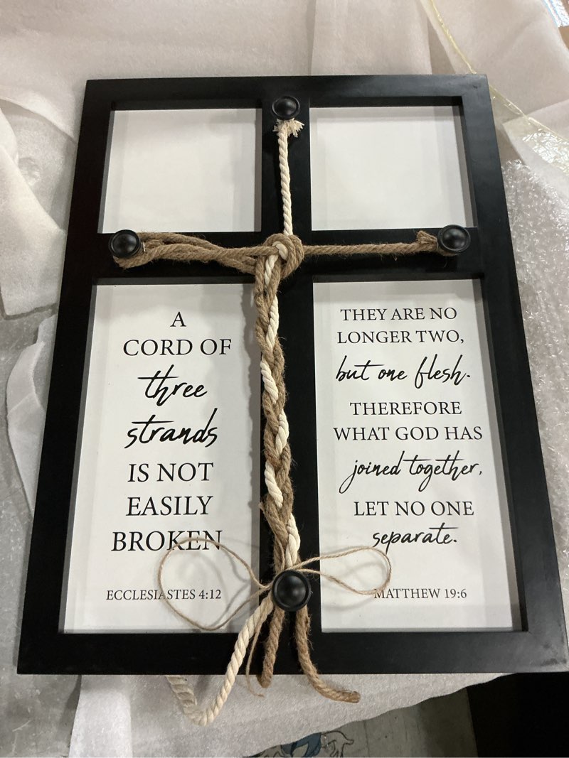 Condition photo showing Good Condition for our centerpiece a cord of three strands wedding ceremony sign, large 17x23 unity rope cross sign, wedding unity ideas