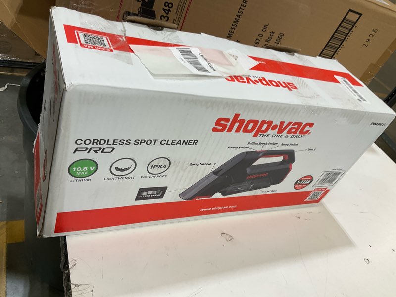 Condition photo showing As Is for shop-vac 3-in-1 cordless spot cleaner, handheld upholstery cleaner with spray, rolling brush and 5.5kpa suction, 2 water tanks, usb-c rechargeable
