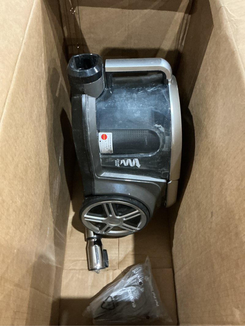 Condition photo showing As Is for used . incomplete no hose eureka bagless canister vacuum cleaner, lightweight vac for carpets and hard floors, silver with black, nen180e