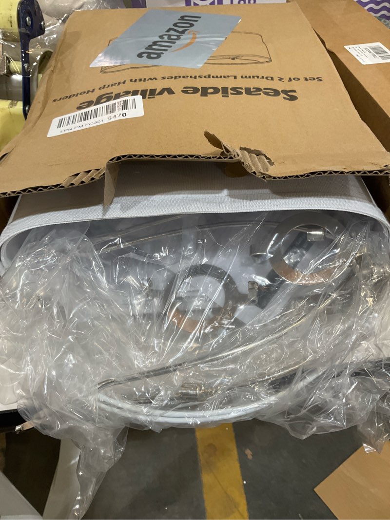 Condition photo showing As Is for White Linen Tall Drum Lamp Shades Set of 2, 10"Top x10" Bottom x 13"High, Lampshade Replacement for 