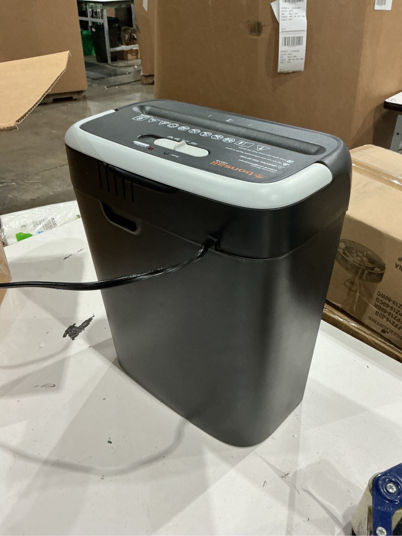 Condition photo showing As Is for bonsaii paper shredder for home use, 3.4 gal wastebasket, 6 sheet crosscut paper credit cards, staples, and clips shredder for home office use, portable handle design (c237-b new version) black gray crosscut