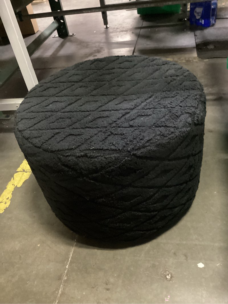 Condition photo showing Good Condition for Fluffy Round Ottoman Pouf with All-in-One Foam Filling 20" x 14" Furry Ottoman Foot Rest Foot Stool for Living Room or Bedroom (Black)