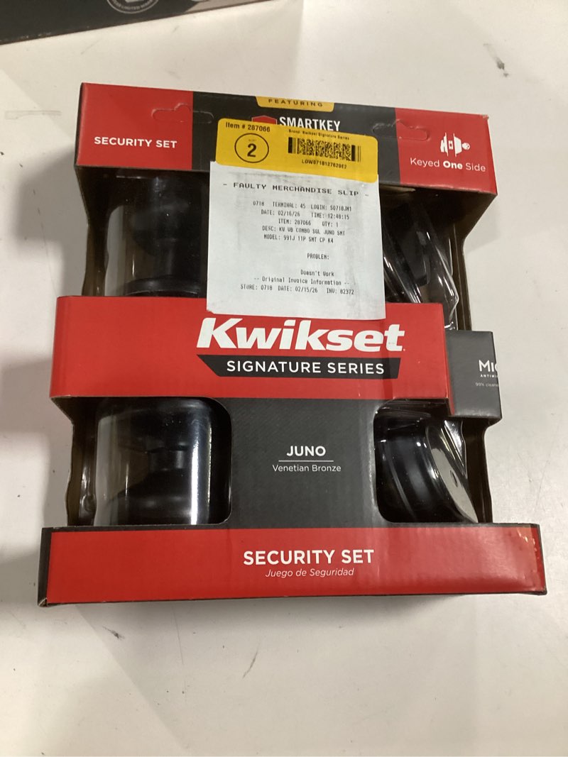 Condition photo showing item condition for Kwikset 991 Juno Keyed Door Knob and Sgl Cyl Deadbolt Combo Pack in VB
