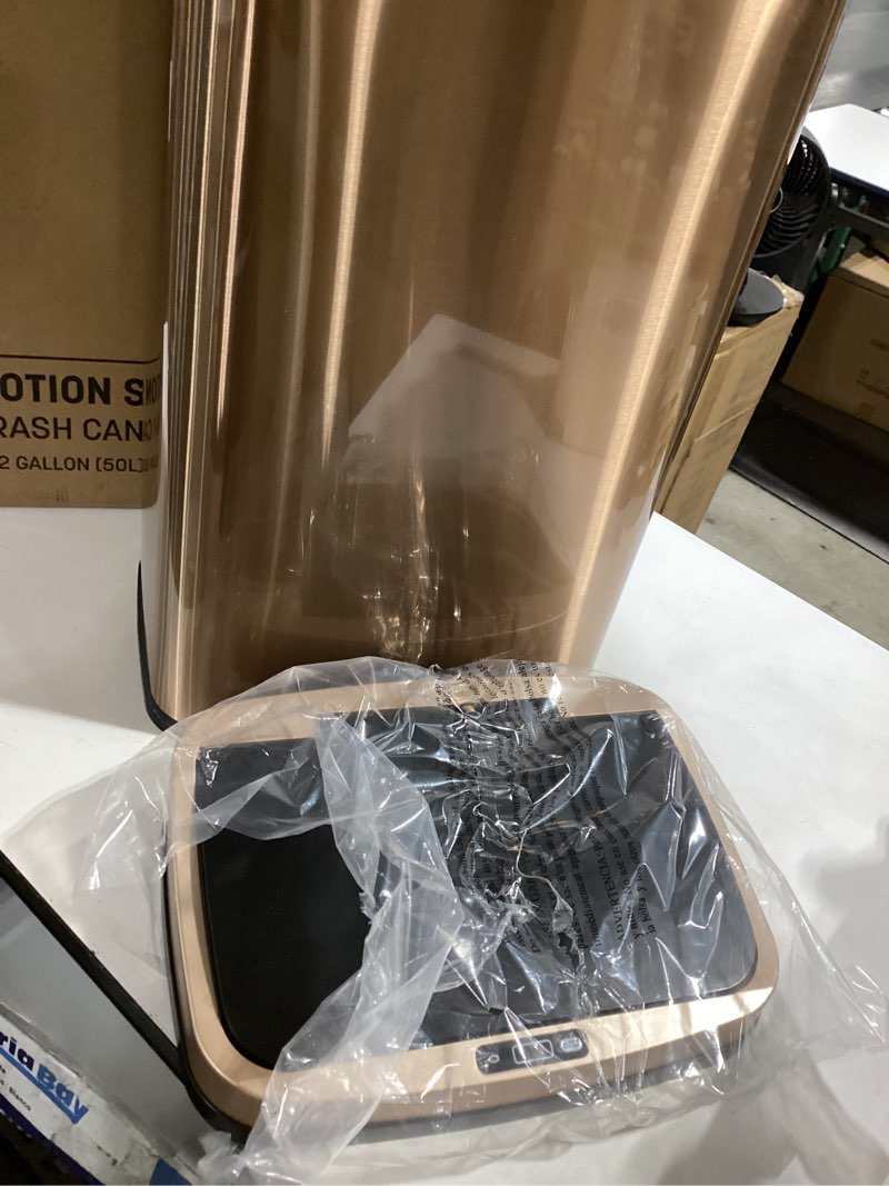 Condition photo showing New/Like New for rectangular motion sensor trash can 13.2 gal./50 l gold rectangle plastic stainless steel fingerprint proof quiet close
