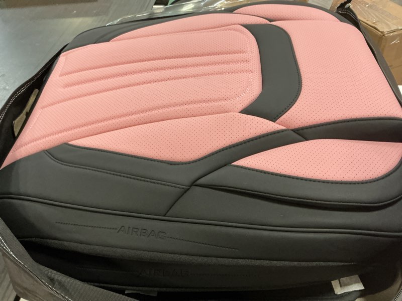 Condition photo showing Good Condition for car seat covers full set pink and black, premium leather seat covers, waterproof and breathable seat covers, universal car seat protector fit for cars, trucks, suvs(full set) fullset black & pink